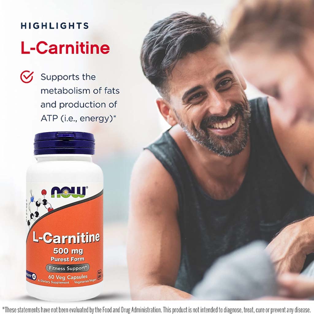 Now L-Carnitine 500mg Vegetarian Capsules For Fitness Support, Pack of 60's