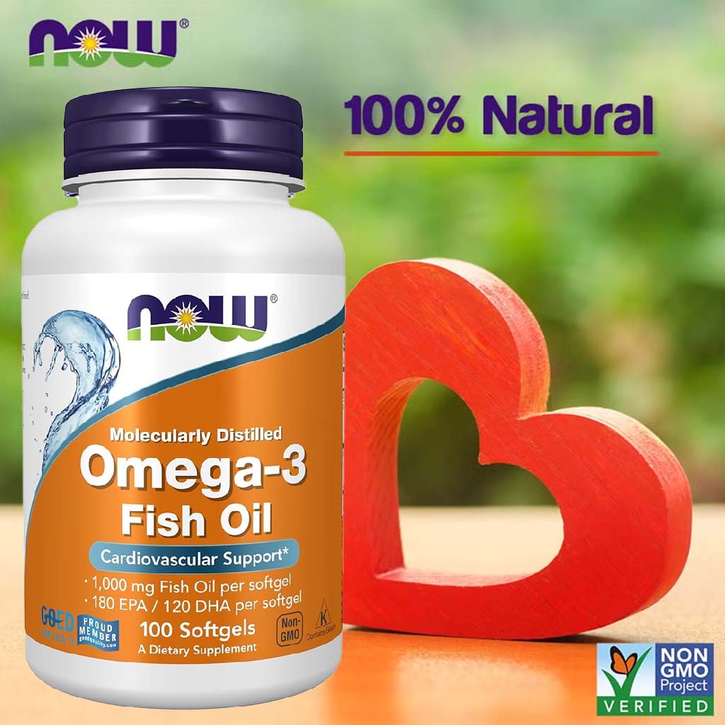 Now Omega 3 1000mg 180 EPA / 120 DHA Fish Oil Supplement Softgels, Pack of 100's