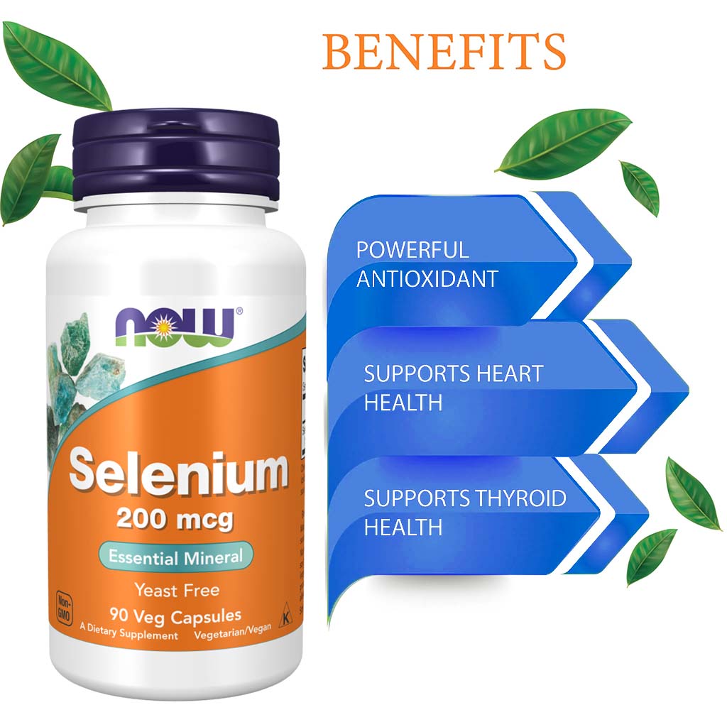 Now Selenium 200 mcg Mineral Supplement Capsules For Antioxidant Support, Pack of 90's