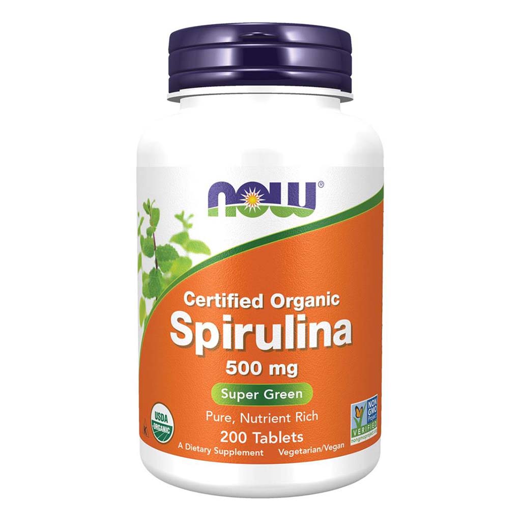Now Organic Spirulina 500mg Antioxidant Tablets For Overall Health & Wellness, Pack of 200's