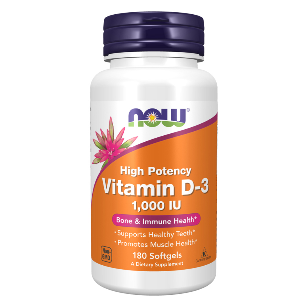 Now High Potency Vitamin D3 1000IU Softgels For Strong Bones & Immune Support, Pack of 180's
