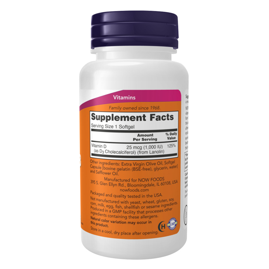 Now High Potency Vitamin D3 1000IU Softgels For Strong Bones & Immune Support, Pack of 180's