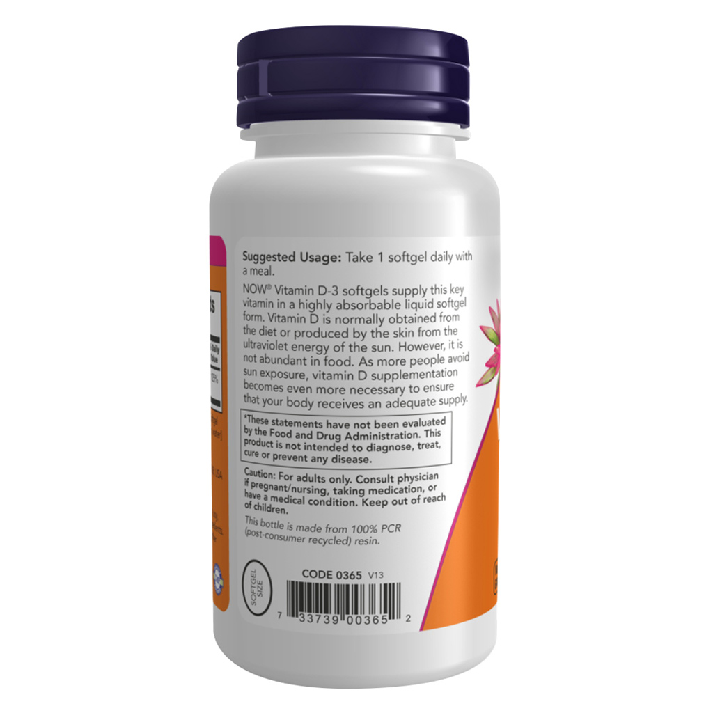 Now High Potency Vitamin D3 1000IU Softgels For Strong Bones & Immune Support, Pack of 180's