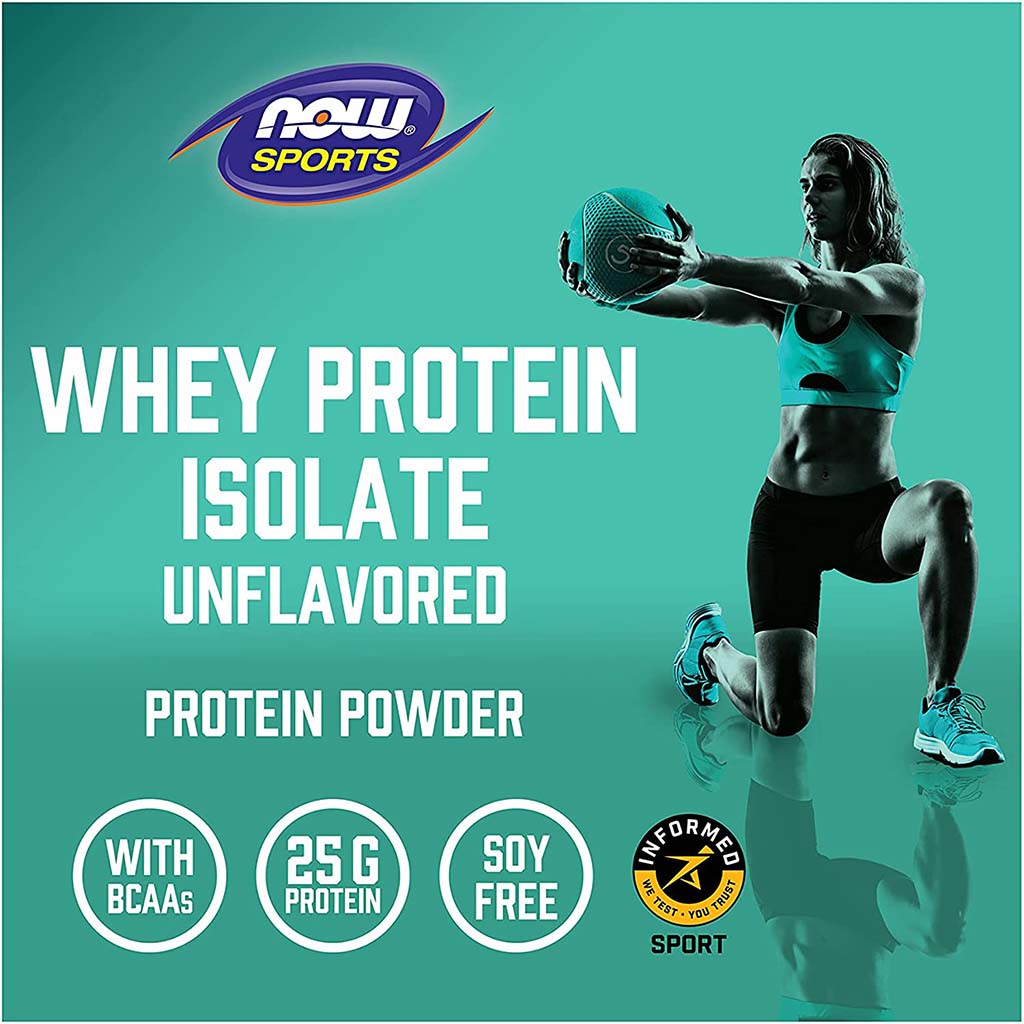 Now Whey Protein Isolate Protein Powder Unflavoured With BCAAs 1.2lbs