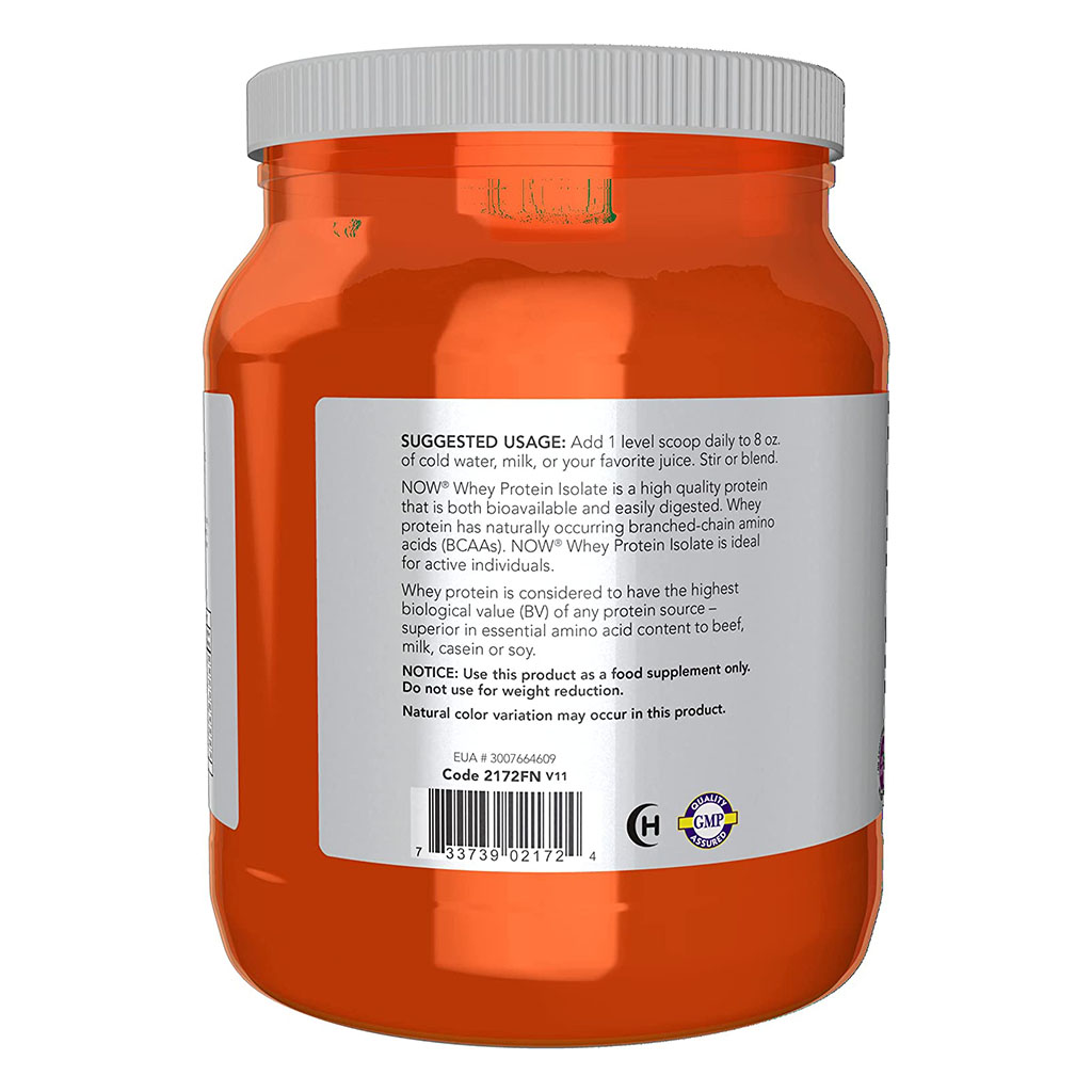 Now Whey Protein Isolate Protein Powder Unflavoured With BCAAs 1.2lbs