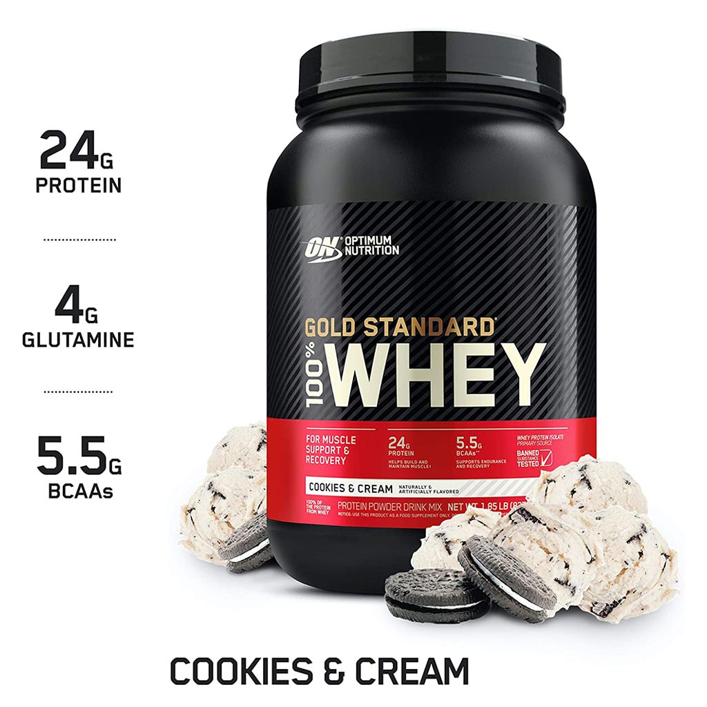 Optimum Nutrition Gold Standard 100% Whey Cookies & Cream Protein Powder 27 Servings