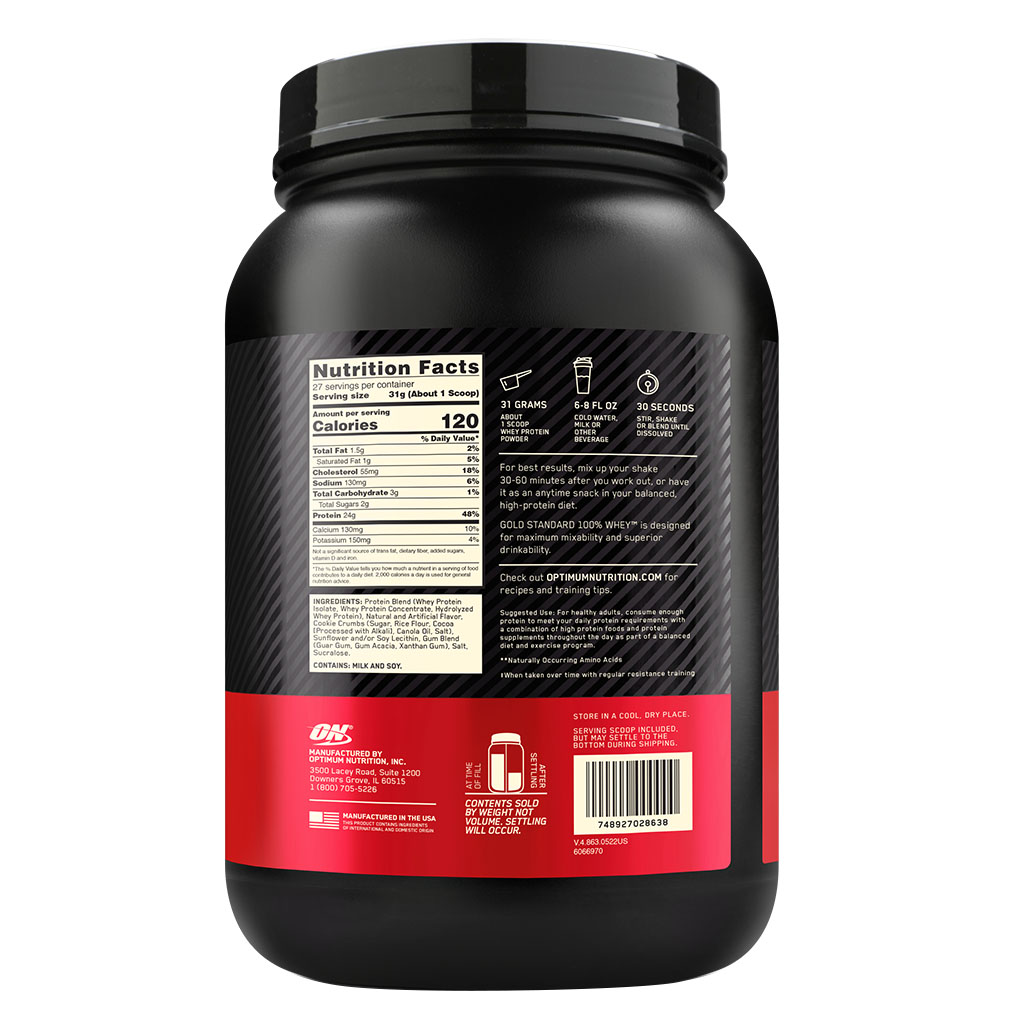 Optimum Nutrition Gold Standard 100% Whey Cookies & Cream Protein Powder 27 Servings