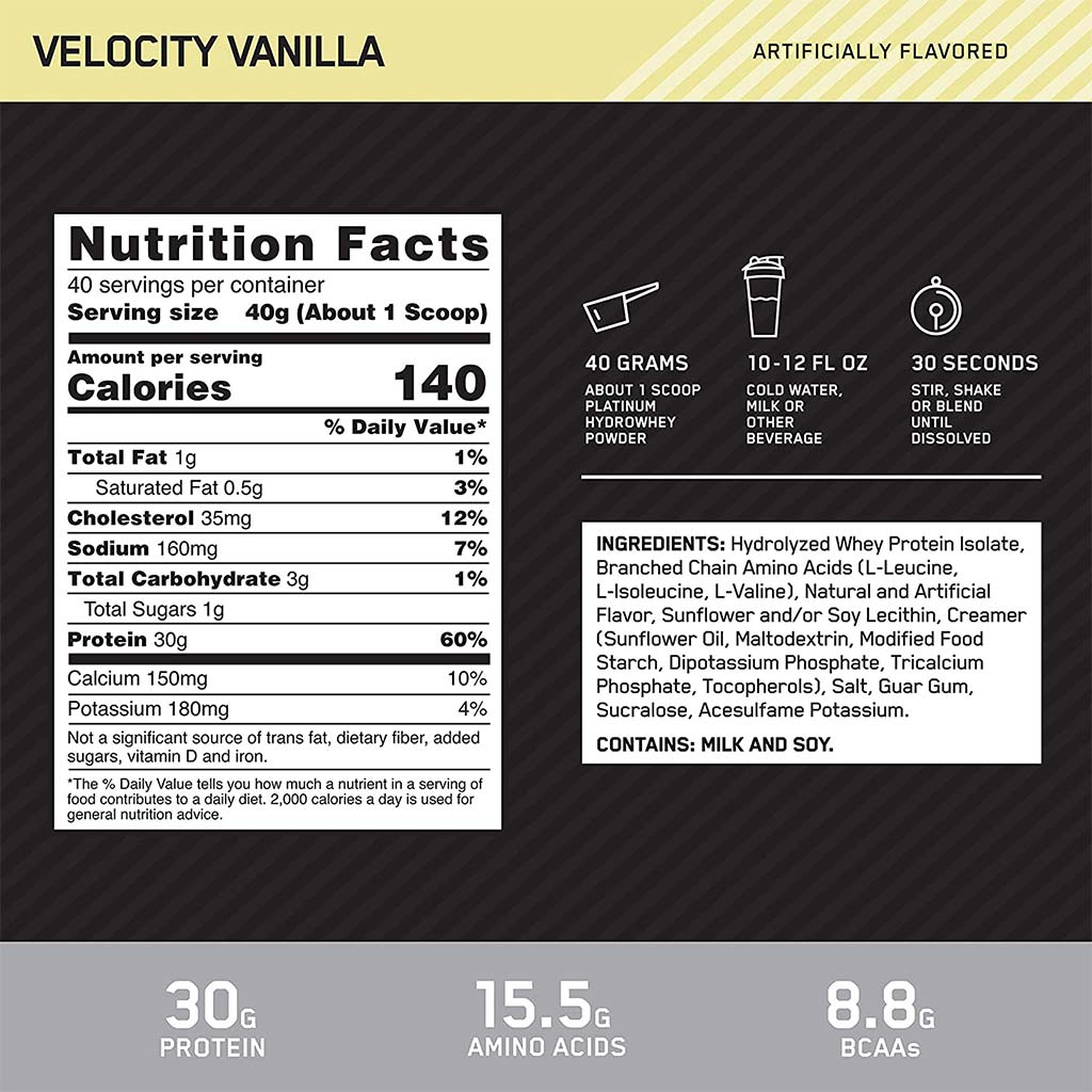 Optimum Nutrition Platinum HydroWhey Velocity Vanilla 3.5lb