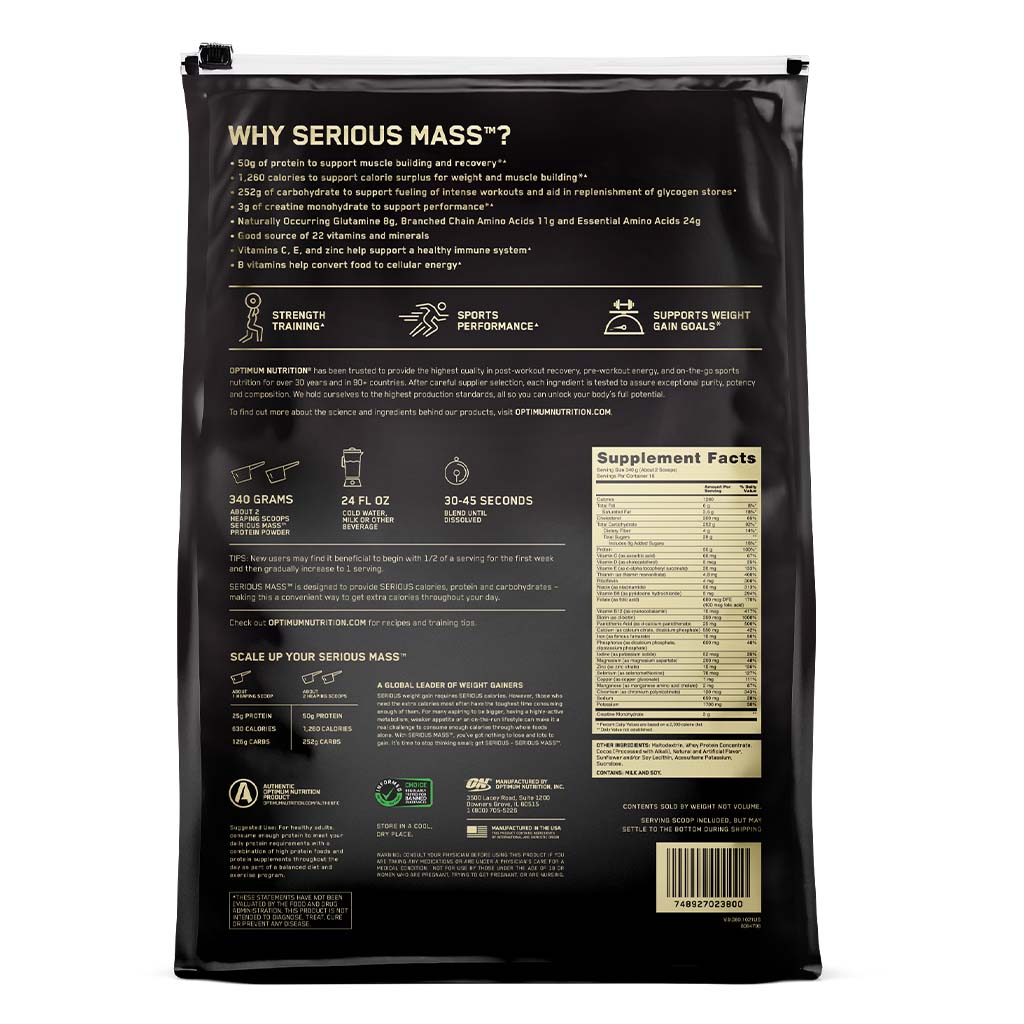 Optimum Nutrition Serious Mass Chocolate Protein Powder 12lb