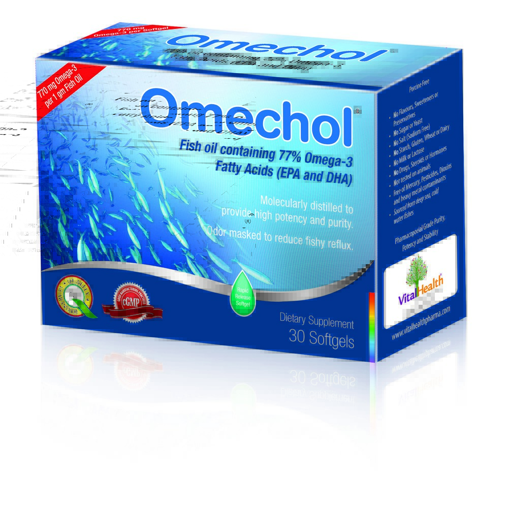 Vital Health Omechol 770mg Omega 3 Fish Oil Supplement Softgels, Pack of 30's