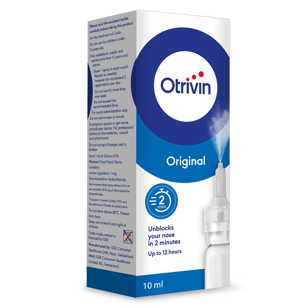 Otrivin Original 0.1% Adult Nasal Spray For Blocked Nose 10ml