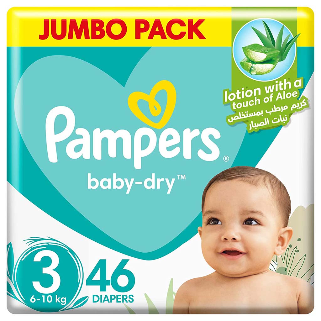 Pampers Baby-Dry Baby Diapers With Aloe Vera, Size 3, 6-10Kg, Jumbo Pack of 46's