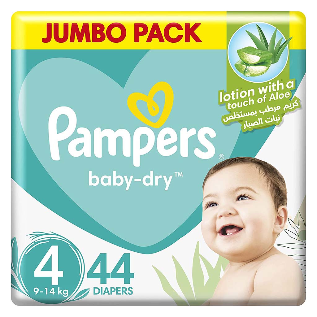 Pampers Baby-Dry Baby Diapers With Aloe Vera, Size 4, 9-14Kg, Jumbo Pack of 44's