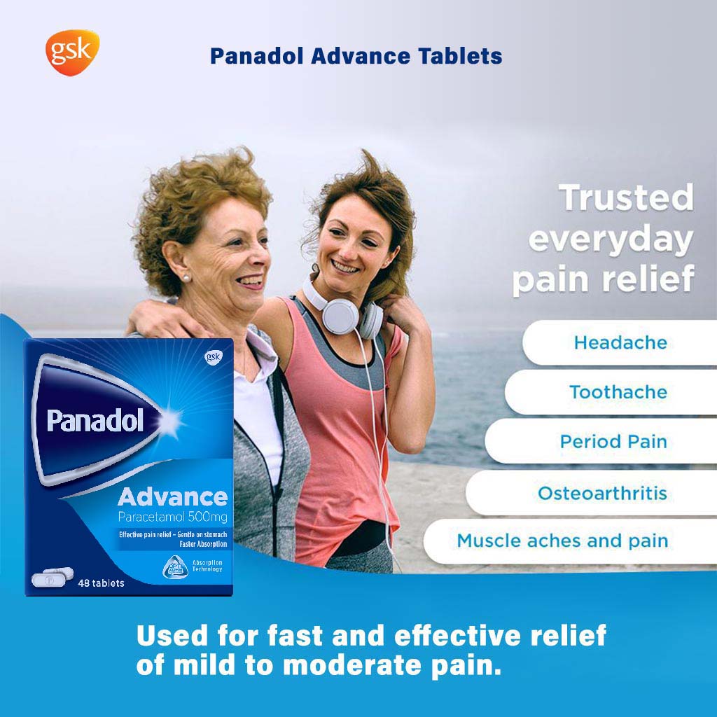 Panadol Advance Paracetamol 500mg Tablets For Fever And Pain Relief, Pack of 48's
