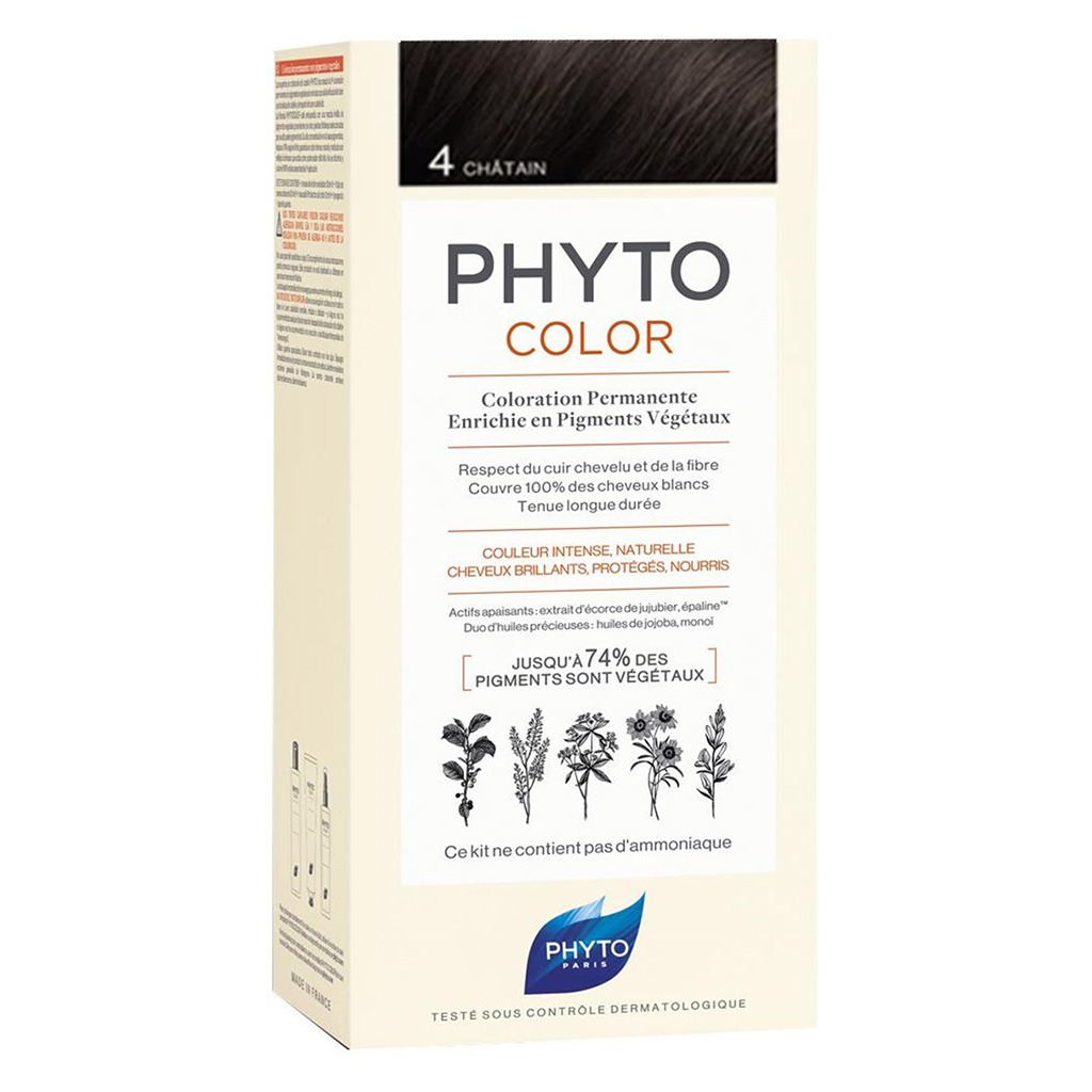 Phyto Phyto Color Permanent Hair Color Treatment Kit With Milk Developer & Colouring Cream, Shade 4 Brown