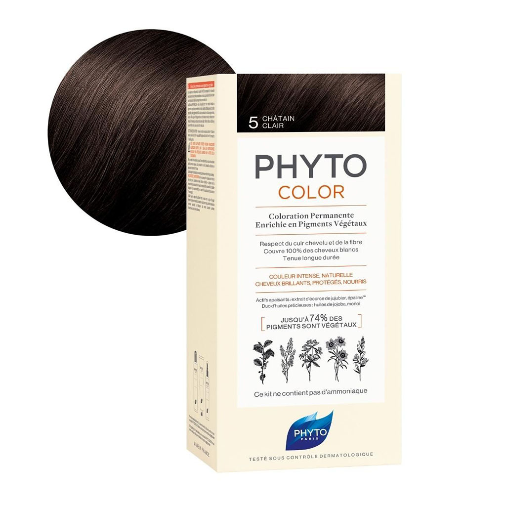 Phyto Phyto Color Permanent Hair Color Treatment Kit With Milk Developer & Colouring Cream, Shade 5 Light Brown