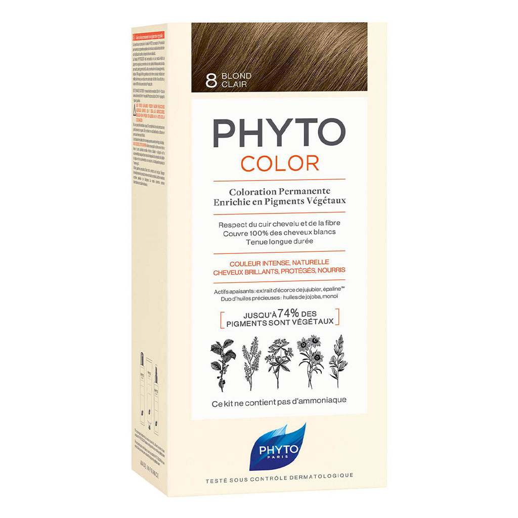Phyto Phyto Color Permanent Hair Color Treatment Kit With Milk Developer & Colouring Cream, Shade 8 Light Blonde