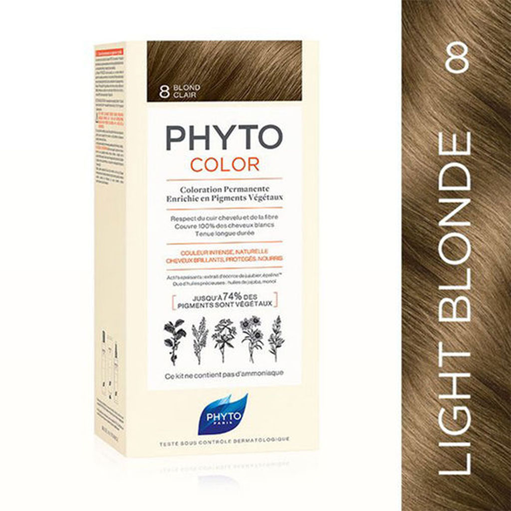Phyto Phyto Color Permanent Hair Color Treatment Kit With Milk Developer & Colouring Cream, Shade 8 Light Blonde