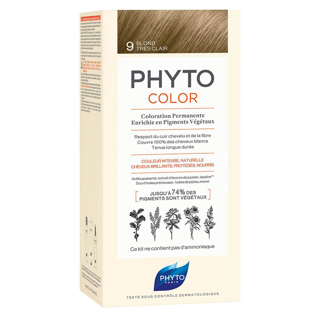 Phyto Phyto Color Permanent Hair Color Treatment Kit With Milk Developer & Colouring Cream, Shade 9 Very Light Blonde