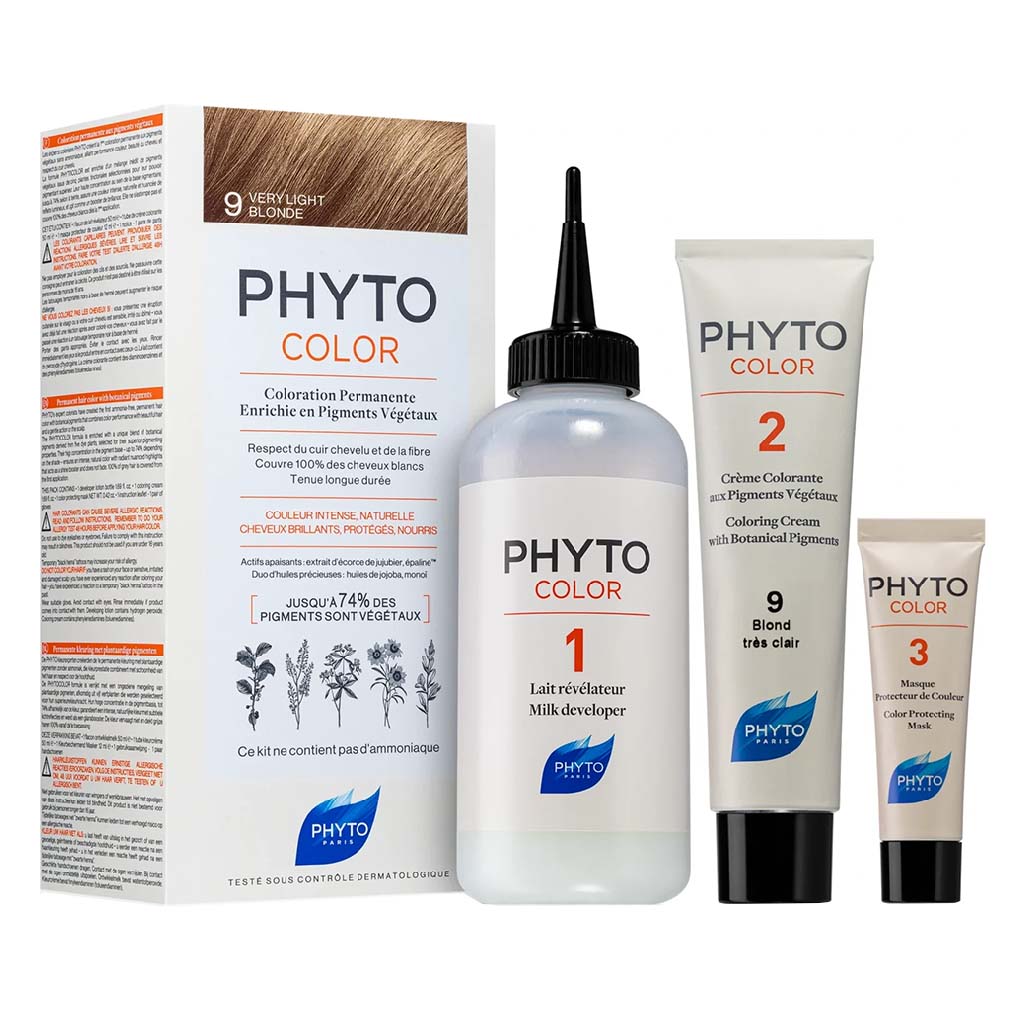 Phyto Phyto Color Permanent Hair Color Treatment Kit With Milk Developer & Colouring Cream, Shade 9 Very Light Blonde