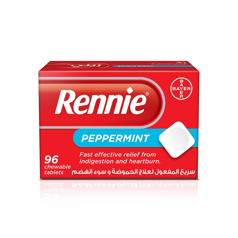 Rennie Chewable Tablets For Indigestion And Heartburn Peppermint Flavour, Pack of 96's