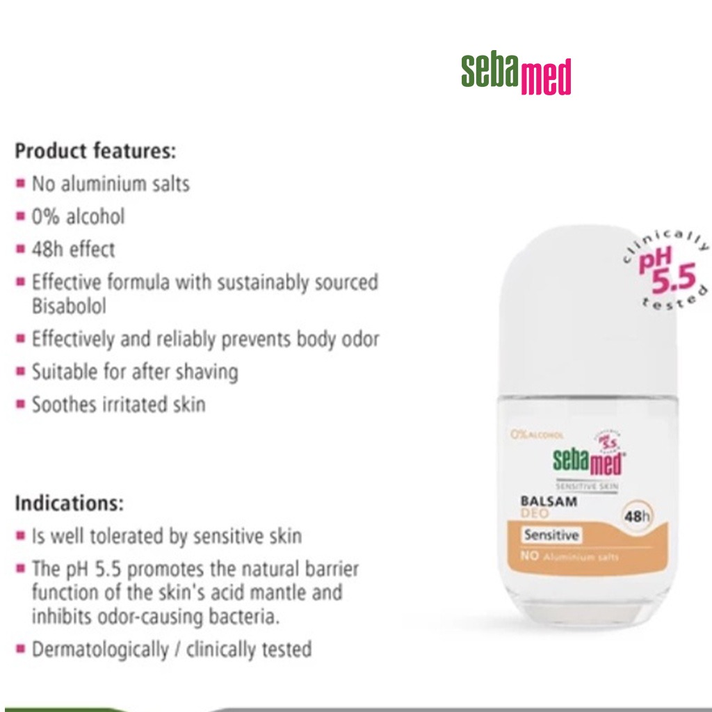 Sebamed Balsam 48Hr Deo Roll-on, Sensitive 50 mL