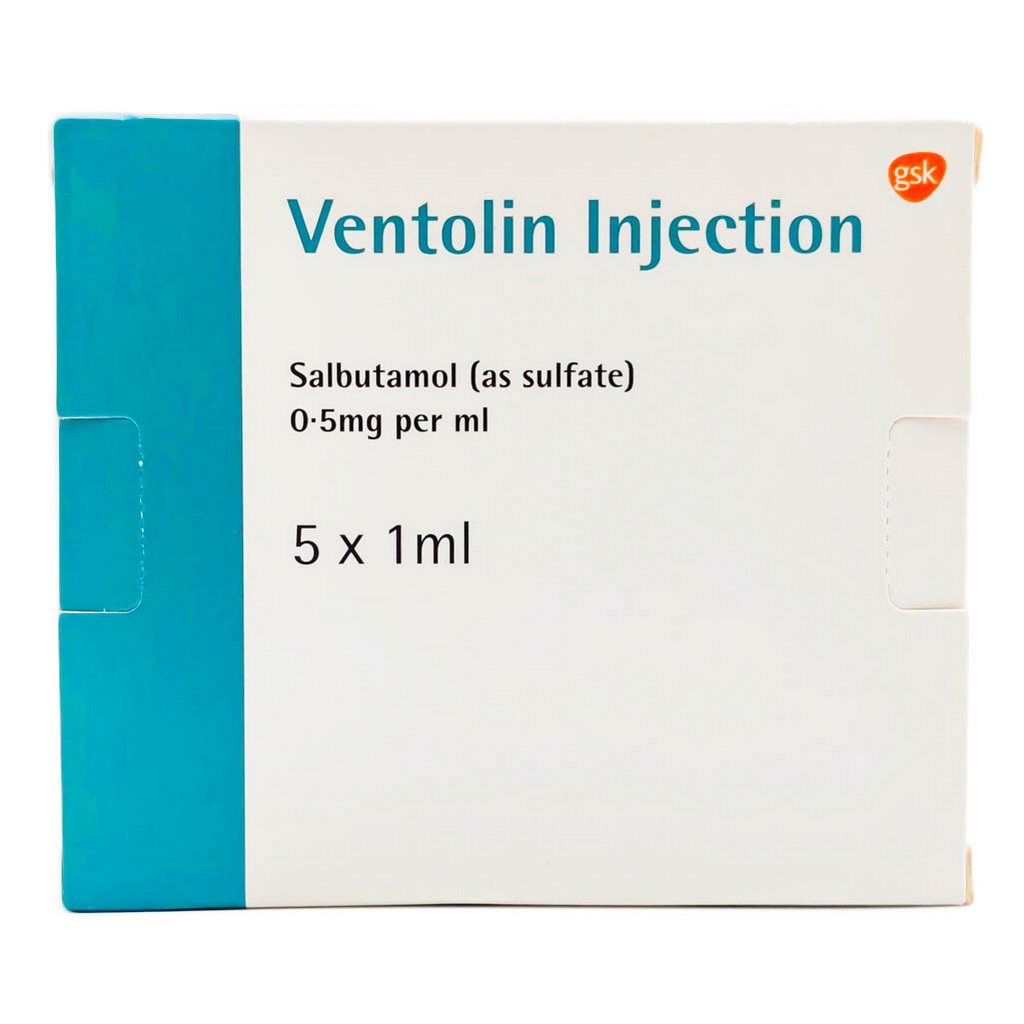 Ventolin 0.5mg/ml Injection 1ml, Pack of 5’s