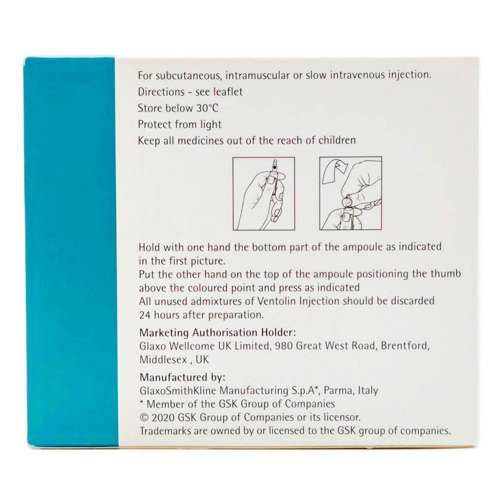 Ventolin 0.5mg/ml Injection 1ml, Pack of 5’s