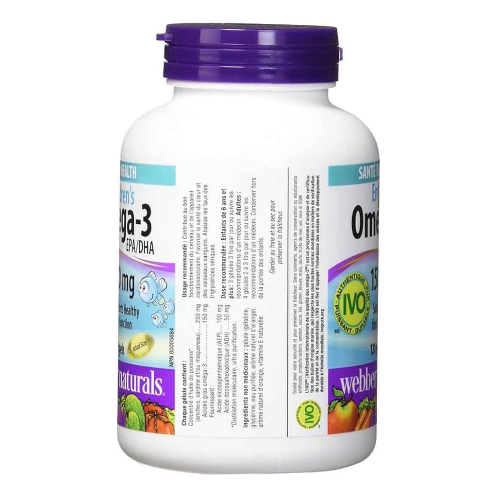 Webber Naturals Children’s Omega 3 150mg Softgels, Pack of 120’s