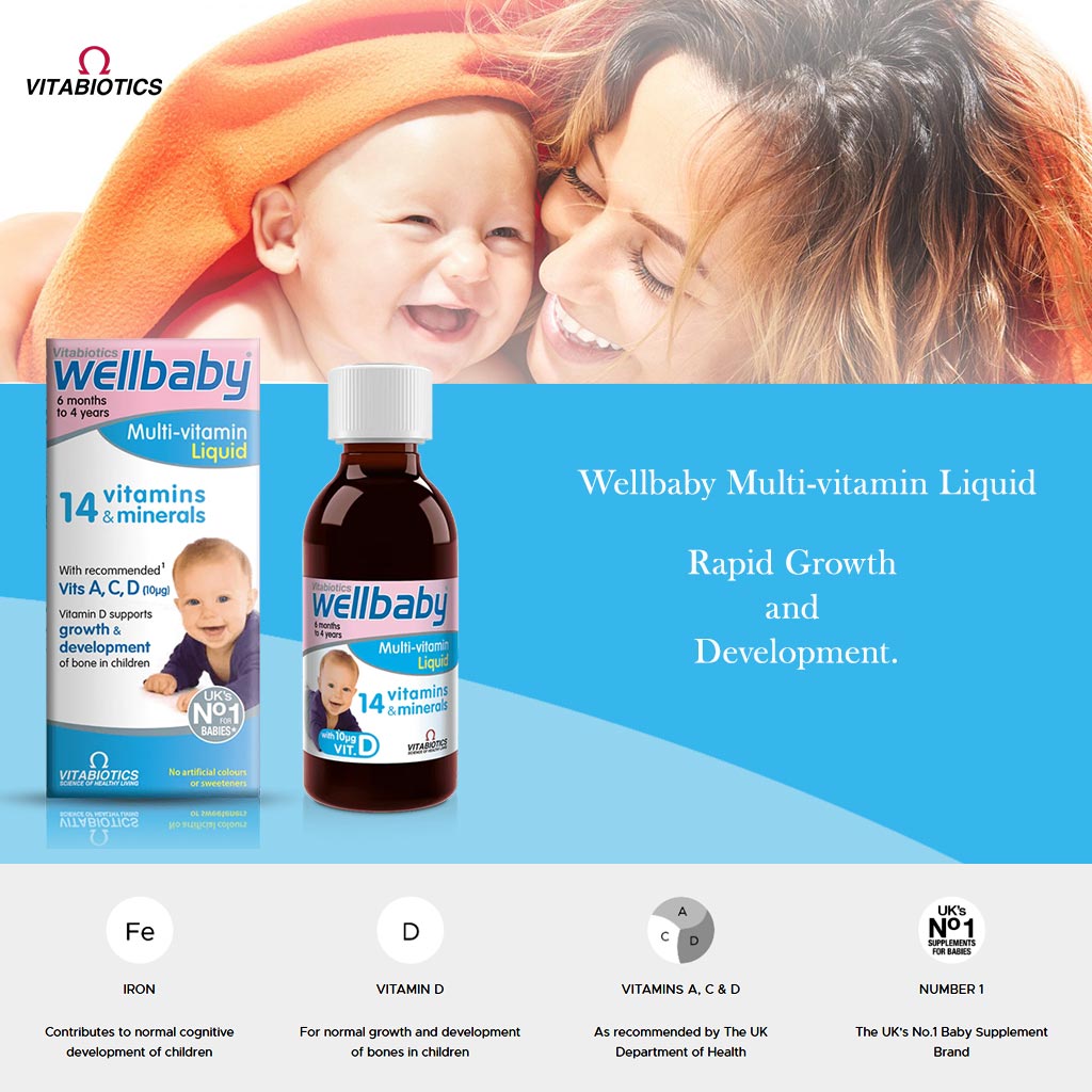 Vitabiotics Wellbaby Multivitamin Liquid For Baby From 6 Months To 4 Year Old 150ml