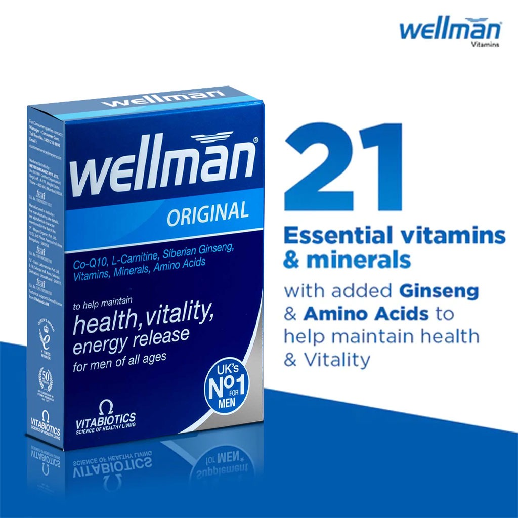 Vitabiotics Wellman Original Multivitamin Supplement Tablets For Men With Co-Q10, L-Carnitine & Ginseng, Pack of 30's