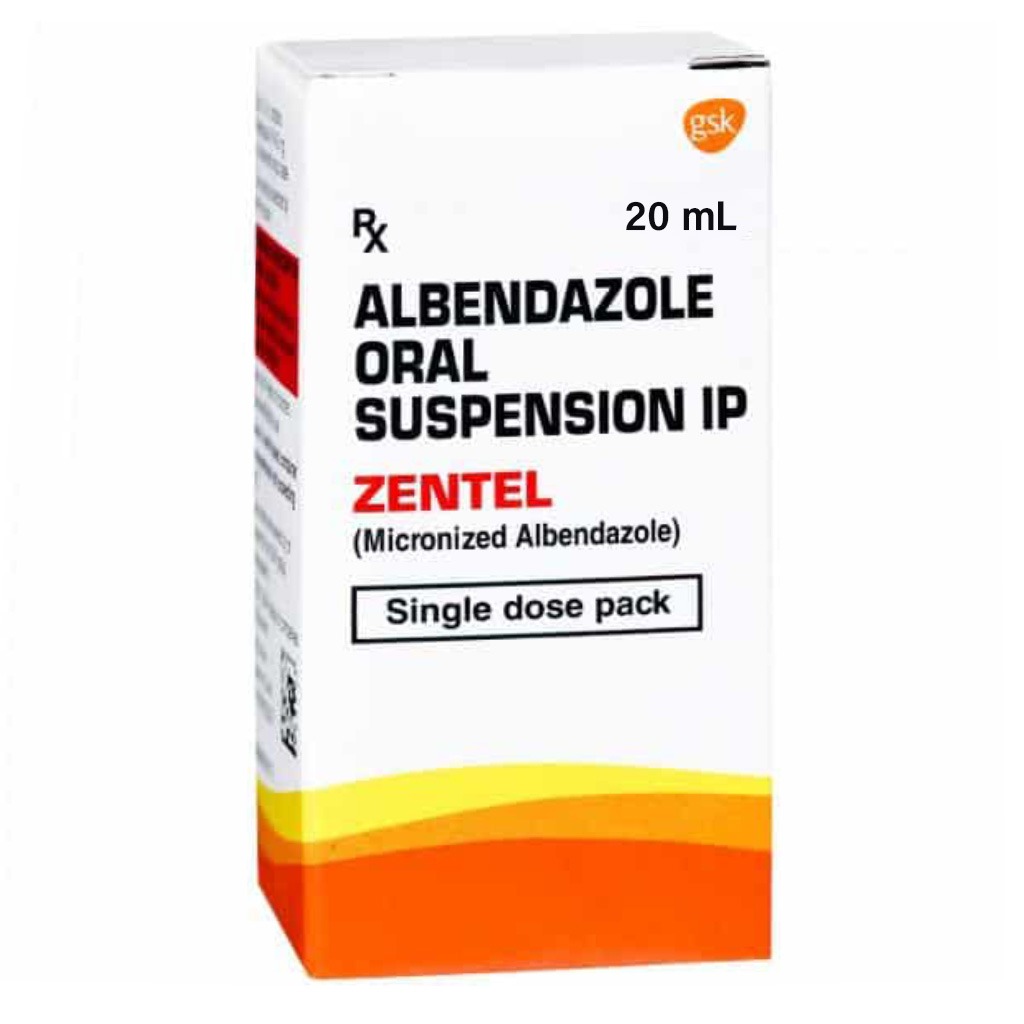 Zentel Oral Suspension Albendazole 100mg/5ml For Deworming 20ml