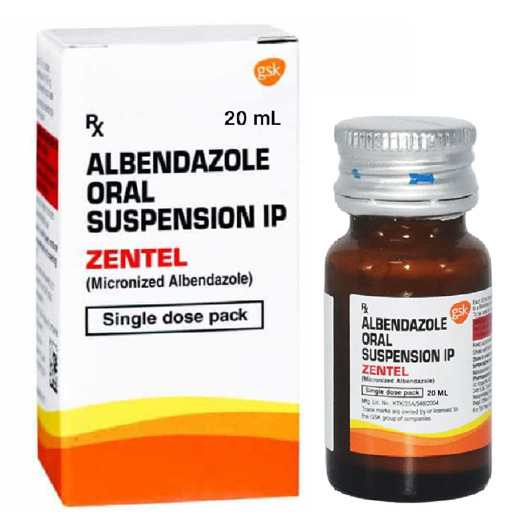 Zentel Oral Suspension Albendazole 100mg/5ml For Deworming 20ml