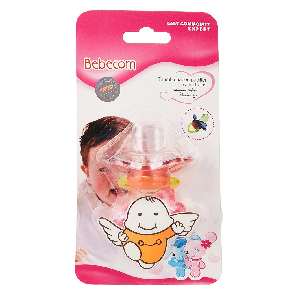 Bebecom Thumb Shaped Pacifier With Chain - Assorted Coloures, Pack of 1's