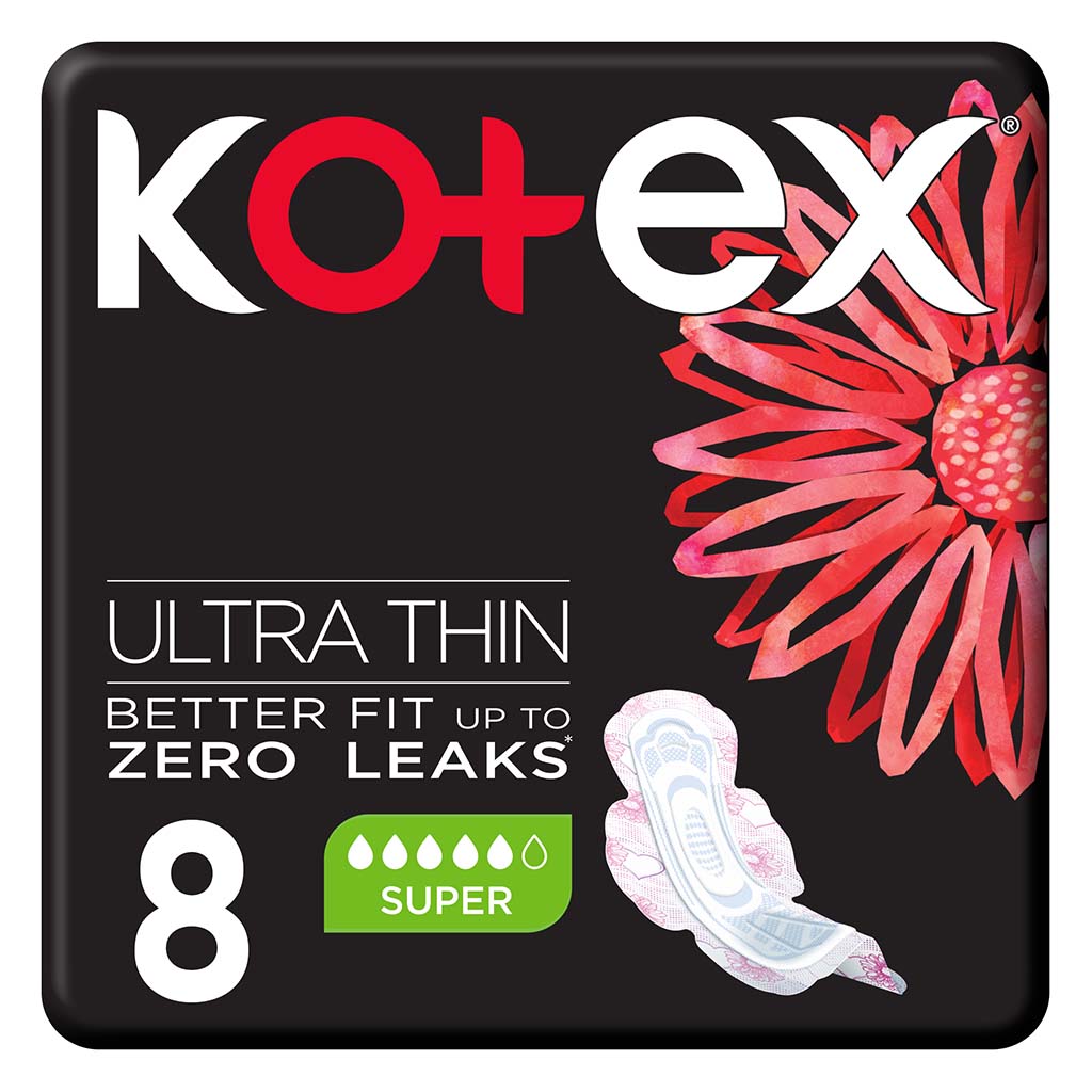 Kotex Ultra Thin Sanitary Pads With Wings, Super Size, Pack of 8's