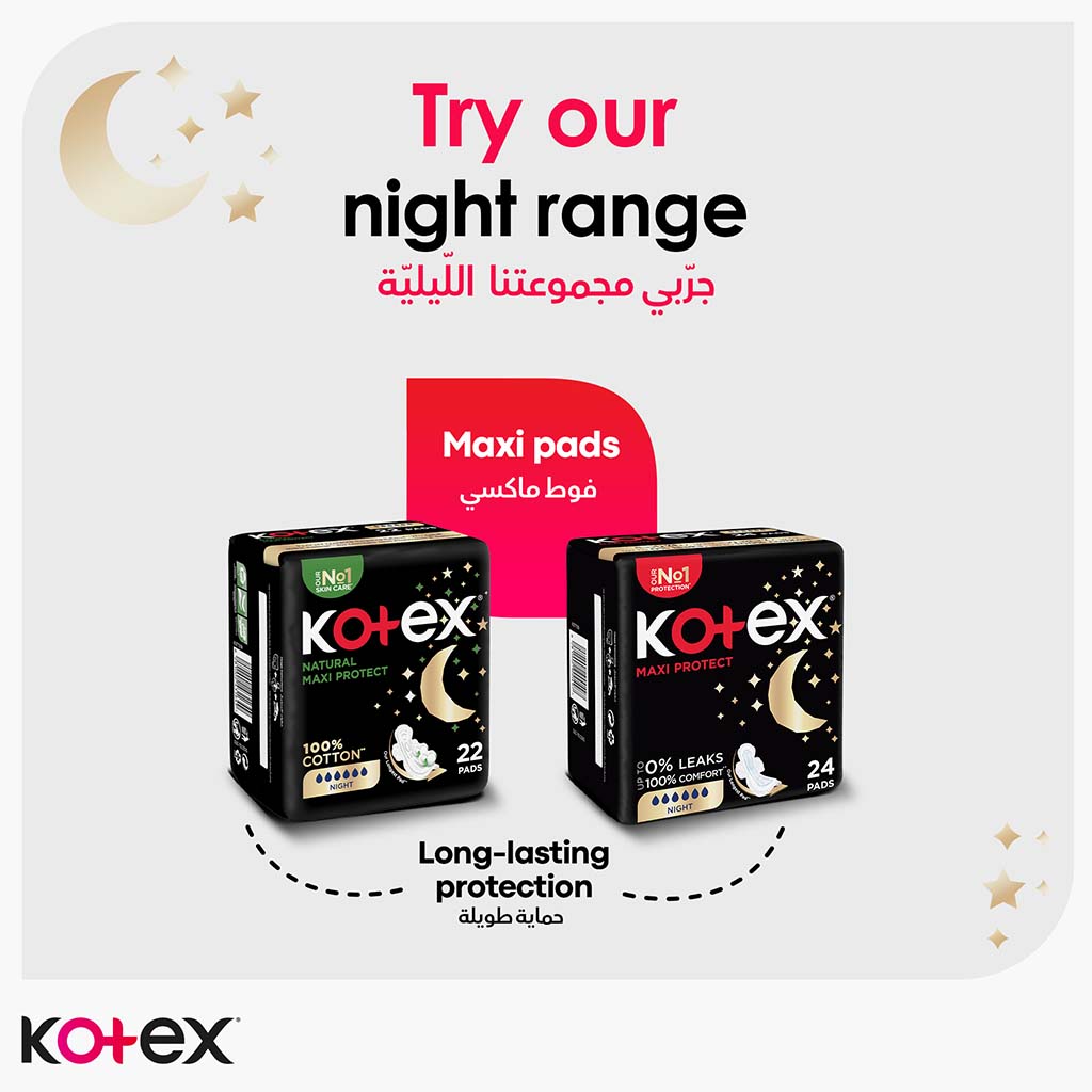 Kotex Ultrathin Night Sanitary Pads With Wings For Overnight Protection, Pack of 7's