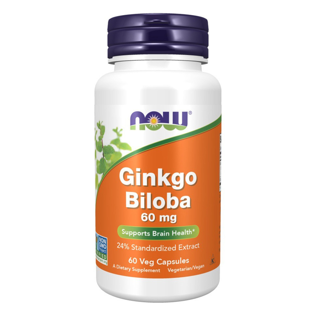 Now Ginkgo Biloba 60mg Vegetarian Capsules For Brain Health, Pack of 60's