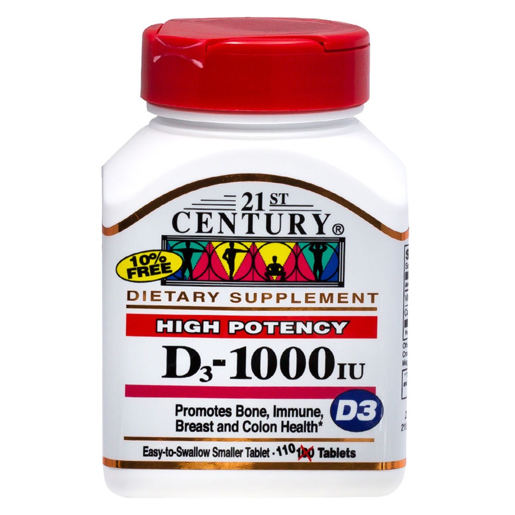 21st Century High Potency Vitamin D3-1000IU Tablets For Bone & Immune Health, Pack of 110's