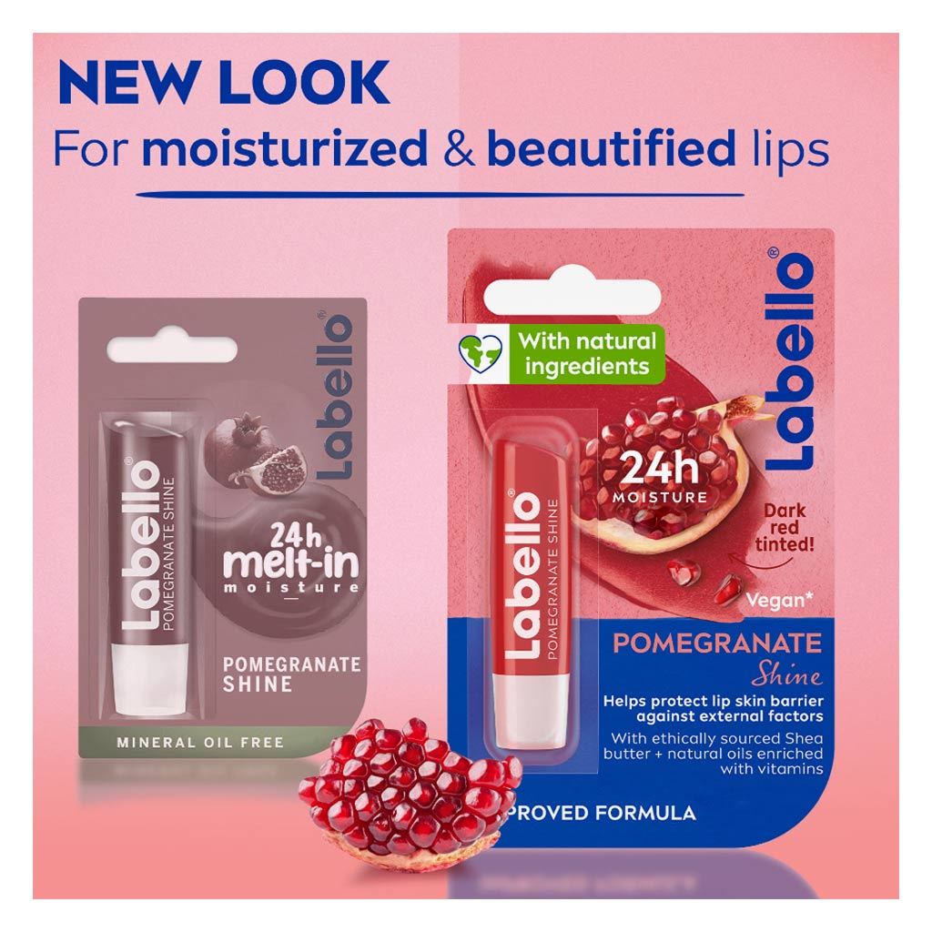 Labello 24H Moisture Pomegranate Shine Lip Balm 4.8g - Dark Red Tint
