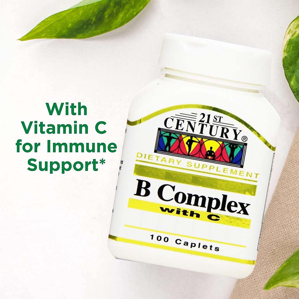 21st Century B Complex With Vitamin C Caplets For Energy & Immune Support, Pack of 100's