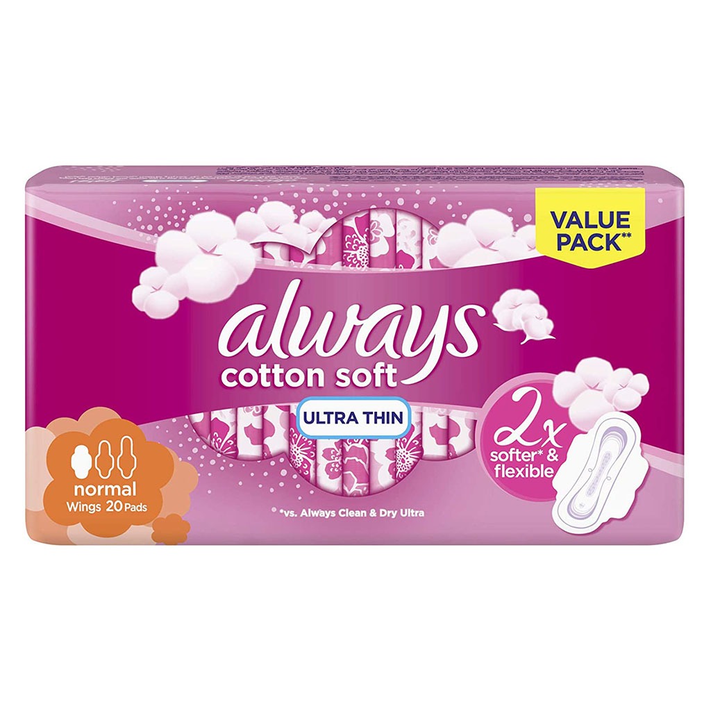 Always Cotton Soft Ultra Thin Normal Sanitary Pads With Wings, Pack of 20's