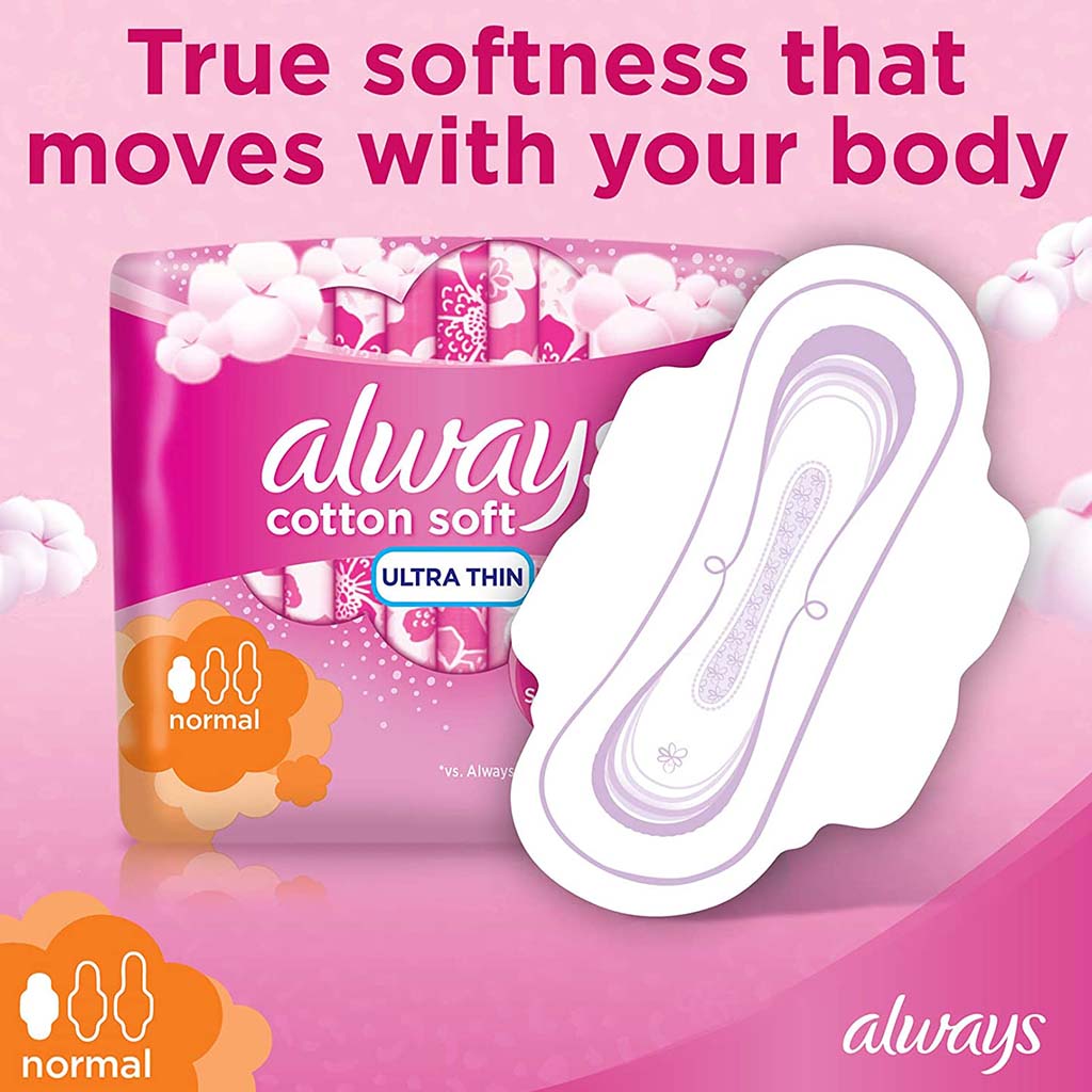 Always Cotton Soft Ultra Thin Normal Sanitary Pads With Wings, Pack of 20's
