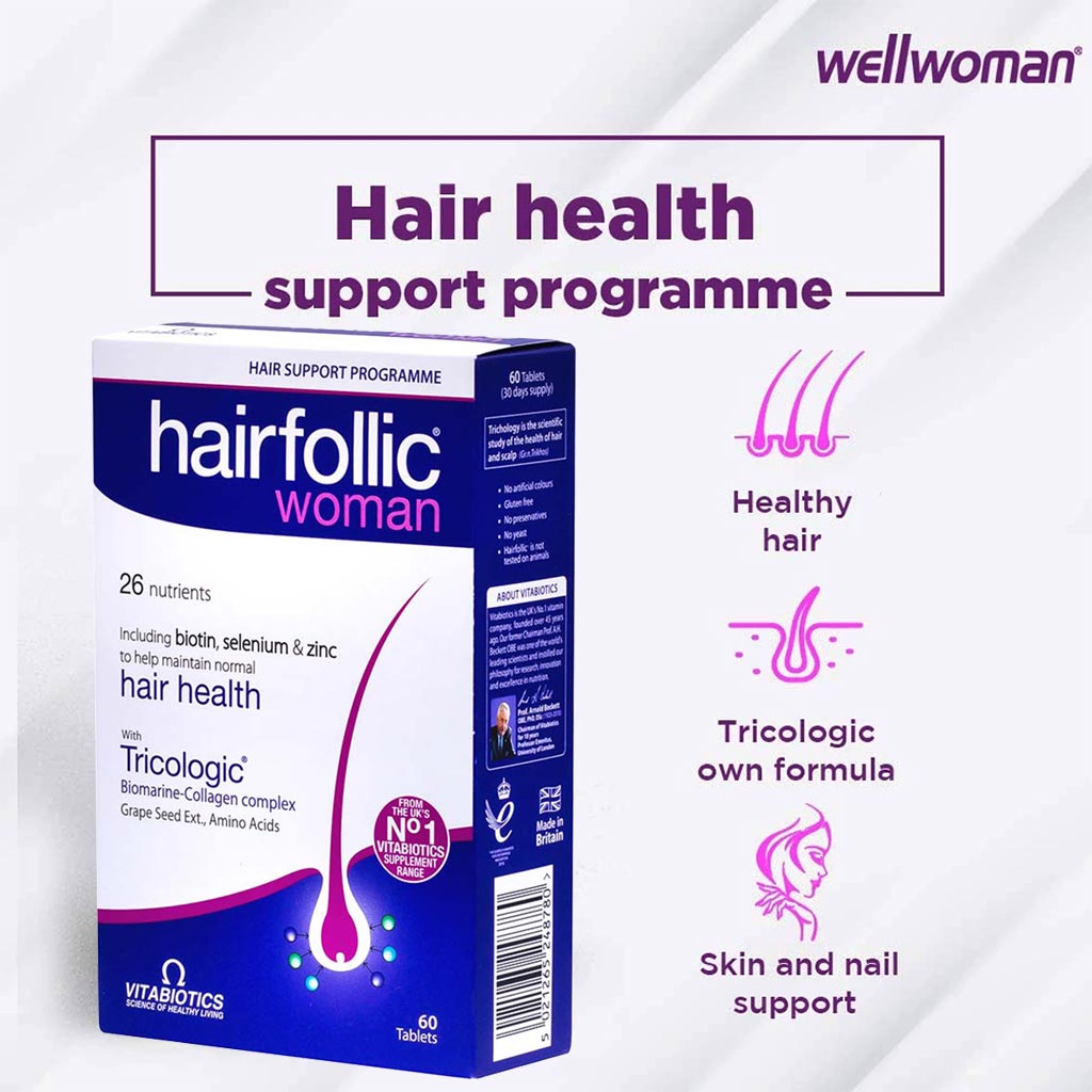 Vitabiotics Hairfollic Woman Tablets With Biotin For Healthy Hair, Pack of 60's