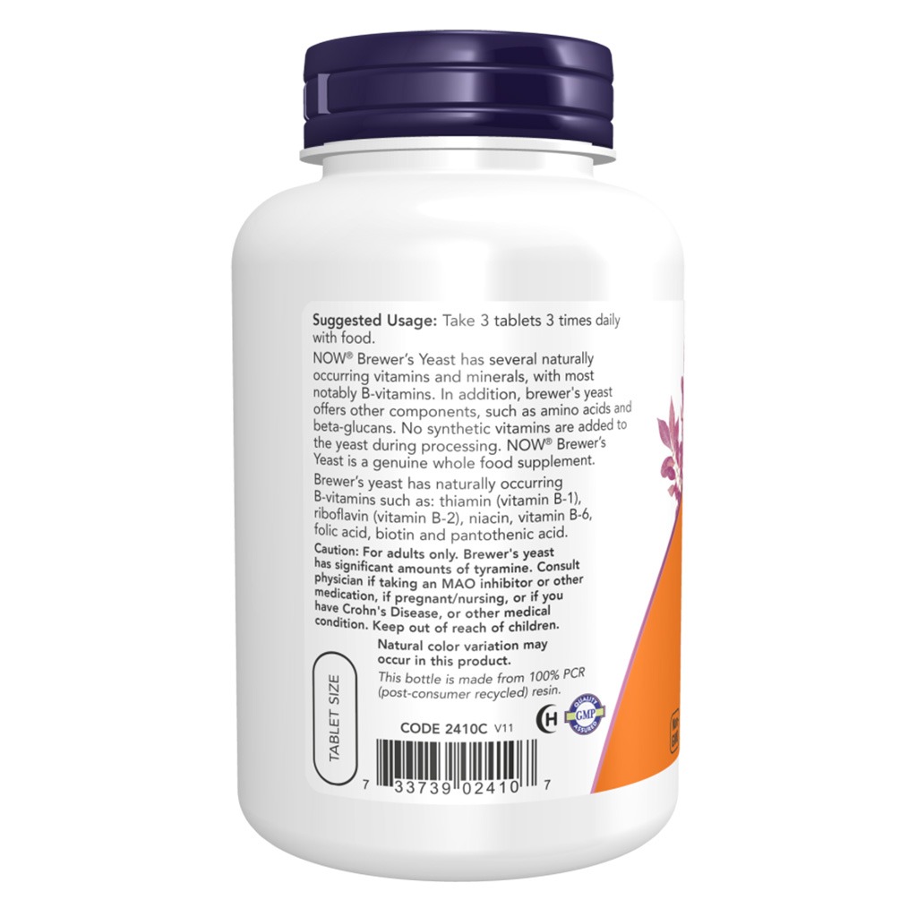 Now Brewer's Yeast 650mg Nutritional Supplement Tablets For Healthy Digestion, Pack of 200's
