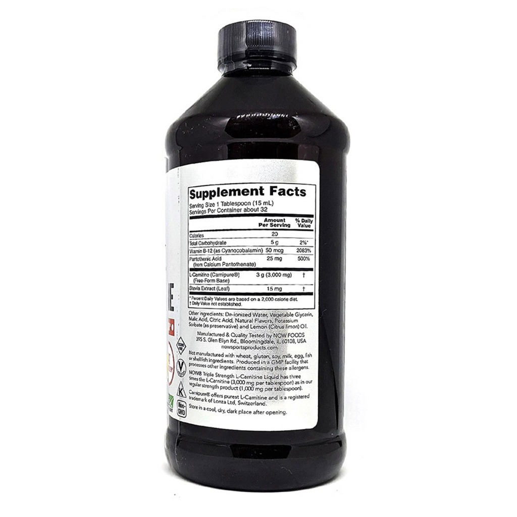 Now Sports Triple Strength 3000mg L-Carnitine Liquid For Energy & Fitness Support 473ml