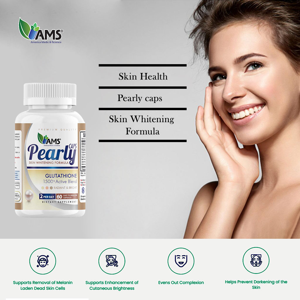 AMS Pearly Skin Whitening Glutathione Supplement Capsules For Radiant & Bright Skin, Pack of 60's