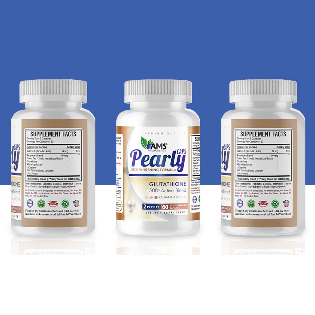 AMS Pearly Skin Whitening Glutathione Supplement Capsules For Radiant & Bright Skin, Pack of 60's