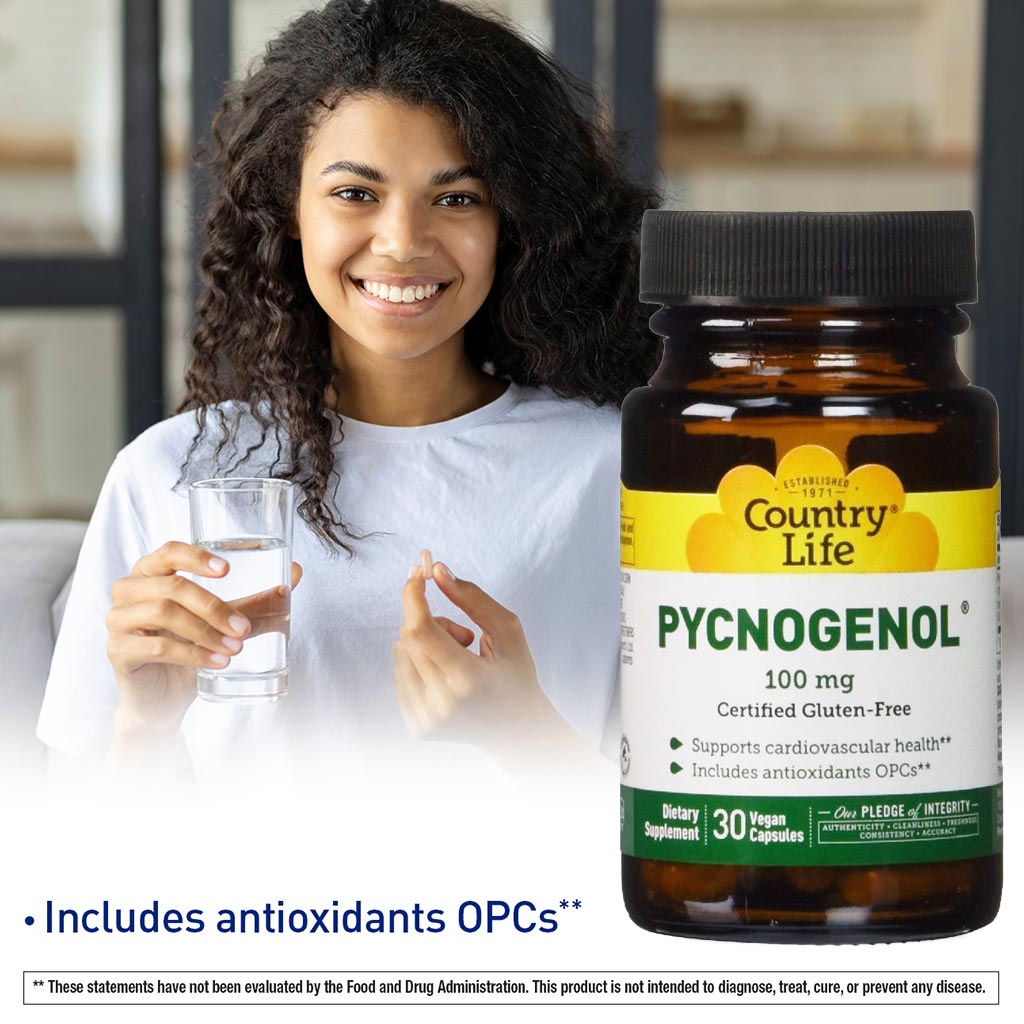 Country Life Pycnogenol 100mg Antioxidant Vegan Capsules, Pack of 30's