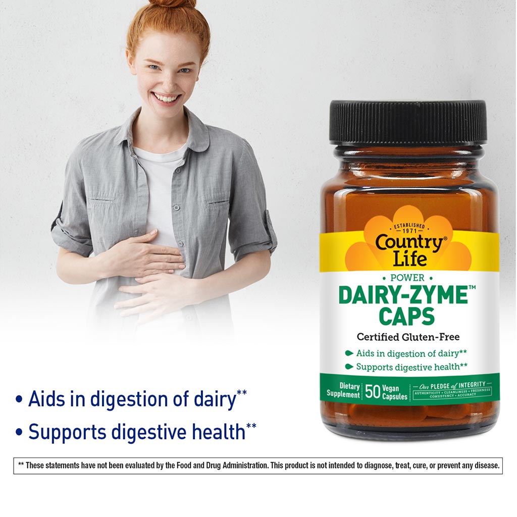 Country Life Power Dairy-Zyme Digestive Enzyme Supplement Capsules, Pack of 50 's