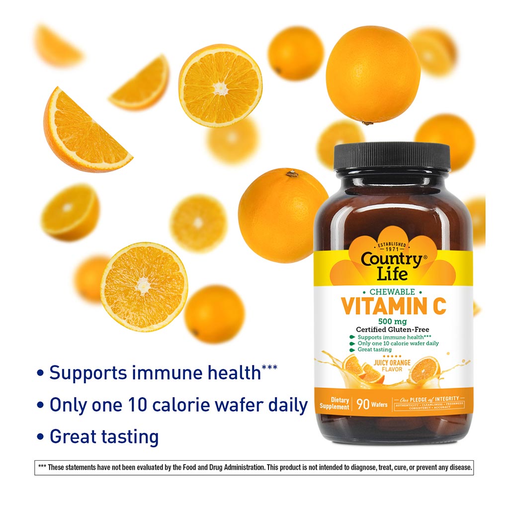 Country Life Antioxidant Vitamin C 500 mg Wafers For Immune Support, Pack of 90's